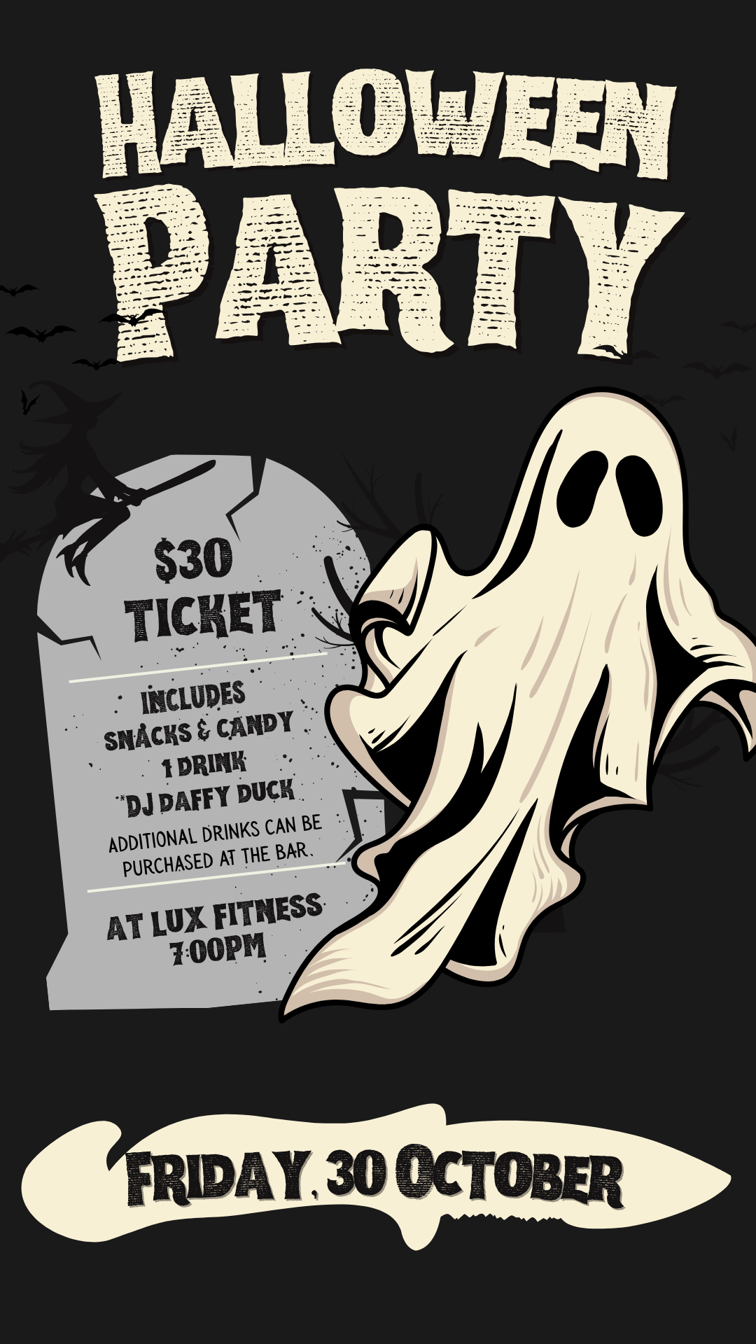 LUX Fitness Halloween Party poster for Friday, October 30, 2026