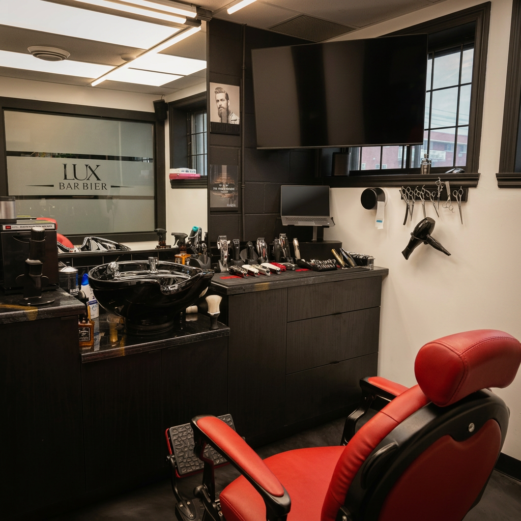 Barbershop at LUX Fitness gym in Saint-Léonard, Montreal