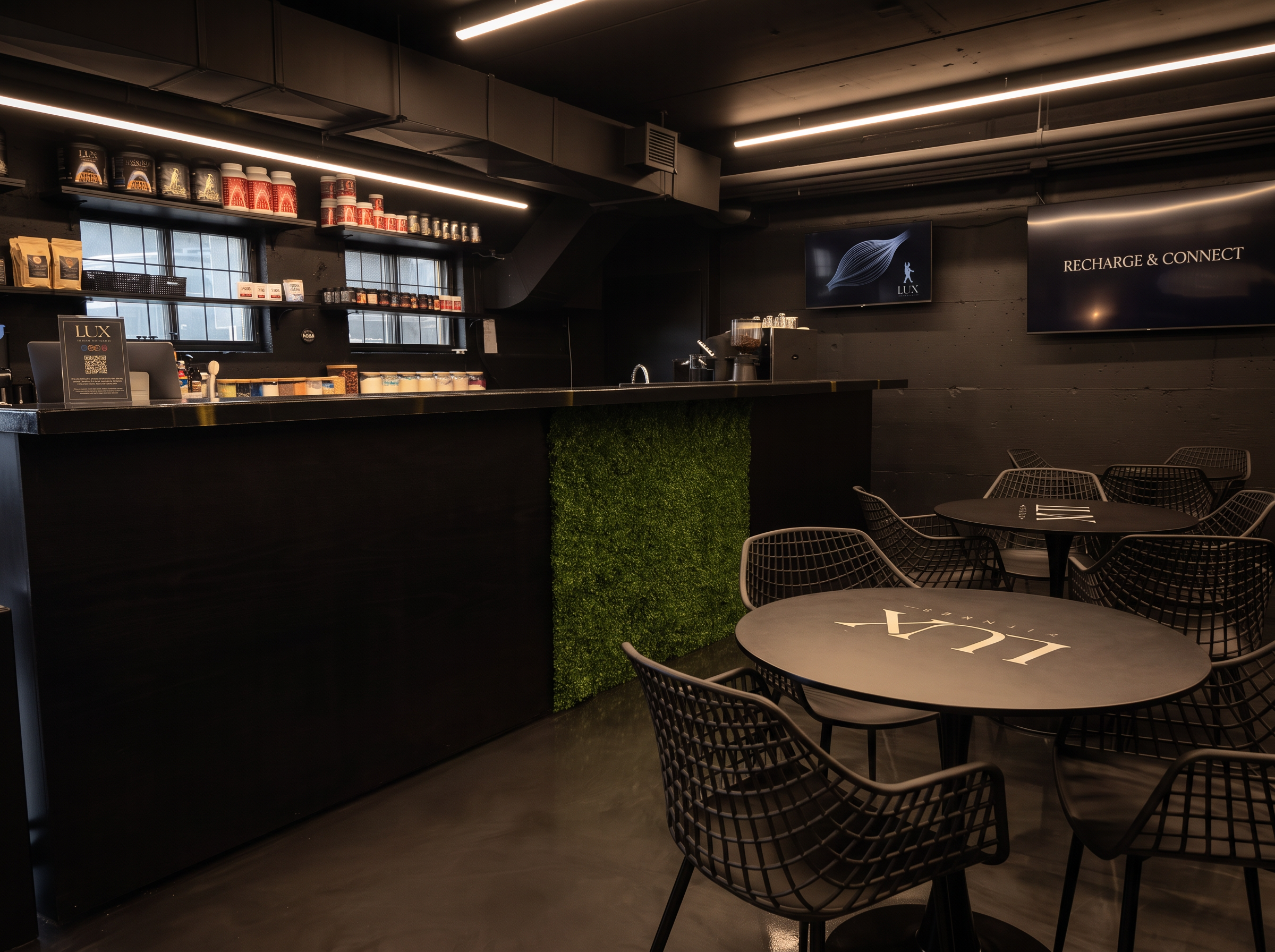 Café at LUX Fitness gym in Saint-Léonard, Montreal